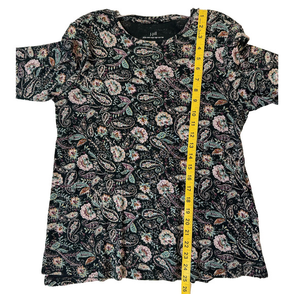 J Jill Shirt Womens Small Black Pink Paisley Floral Pima Crewneck 100% Cotton - Picture 5 of 6